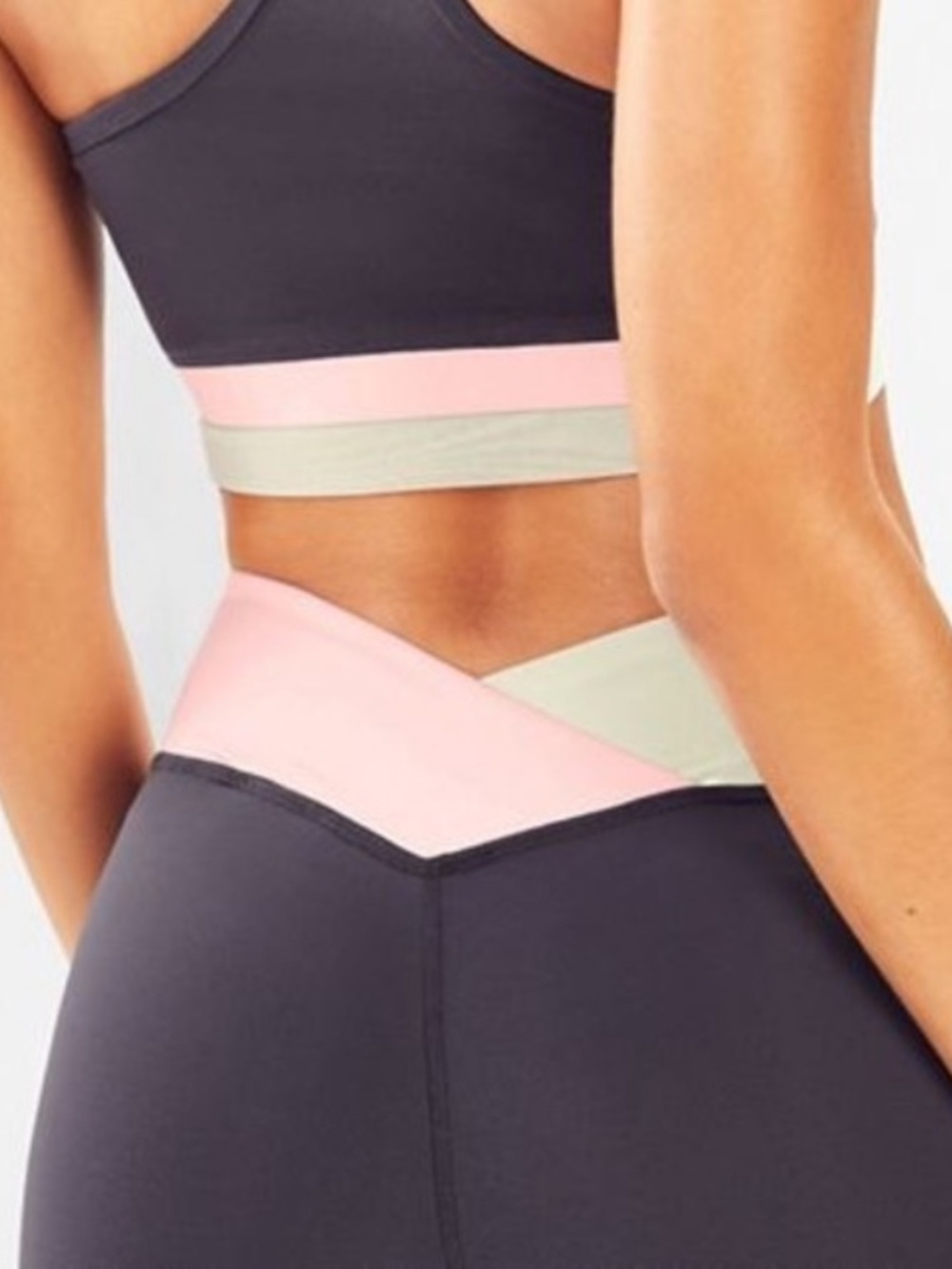 Fabletics Winn II PowerHold 7/8 Leggings in Pewter Bliss Pink Green Mist